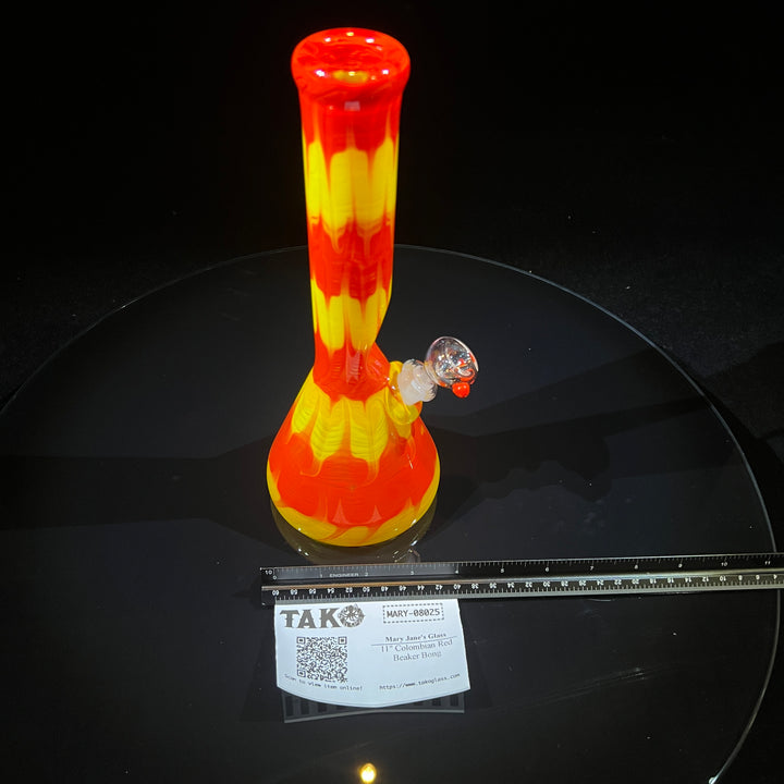 11" Colombian Red Beaker Bong Glass Pipe Mary Jane's Glass