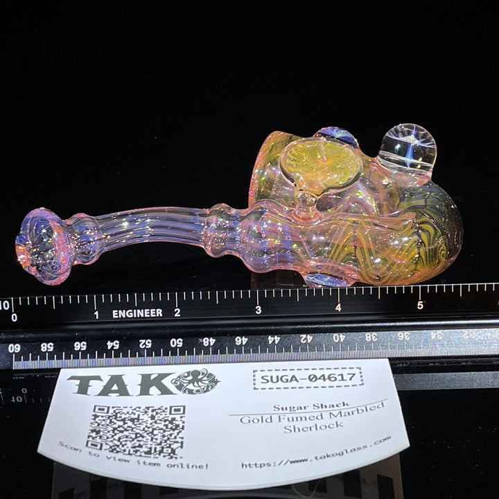 Gold Fumed Marbled Sherlock Glass Pipe Sugar Shack   