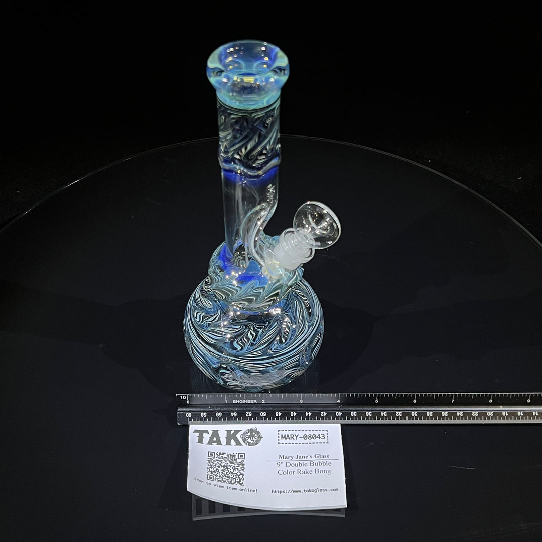 9" Double Bubble Color Rake Bong Glass Pipe Mary Jane's Glass