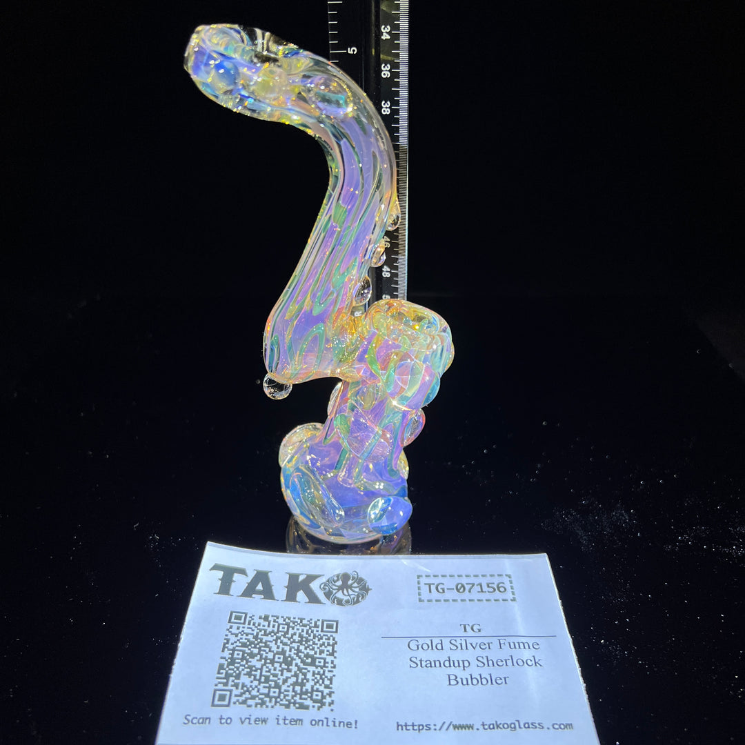 Gold Silver Fume Standup Sherlock Bubbler Water Pipe TG   