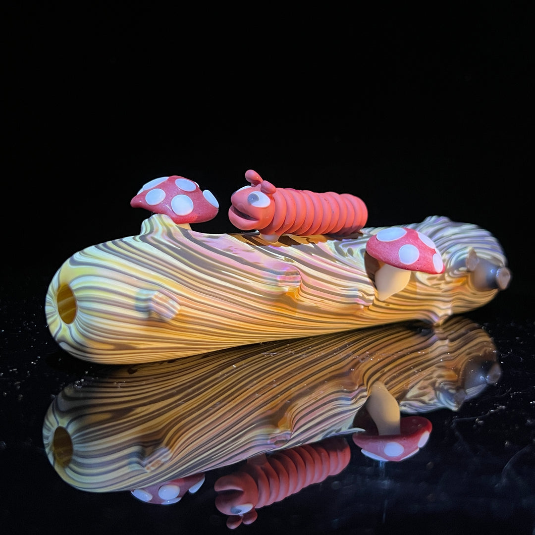 Woodgrain Mushroom and Caterpillar Steam Roller Glass Pipe Wazoo Glass   