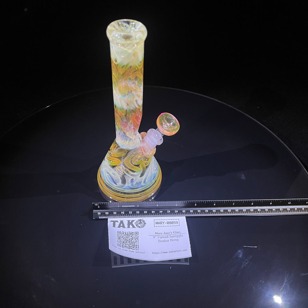 9" Fumed Squiggle Beaker Bong Glass Pipe Mary Jane's Glass