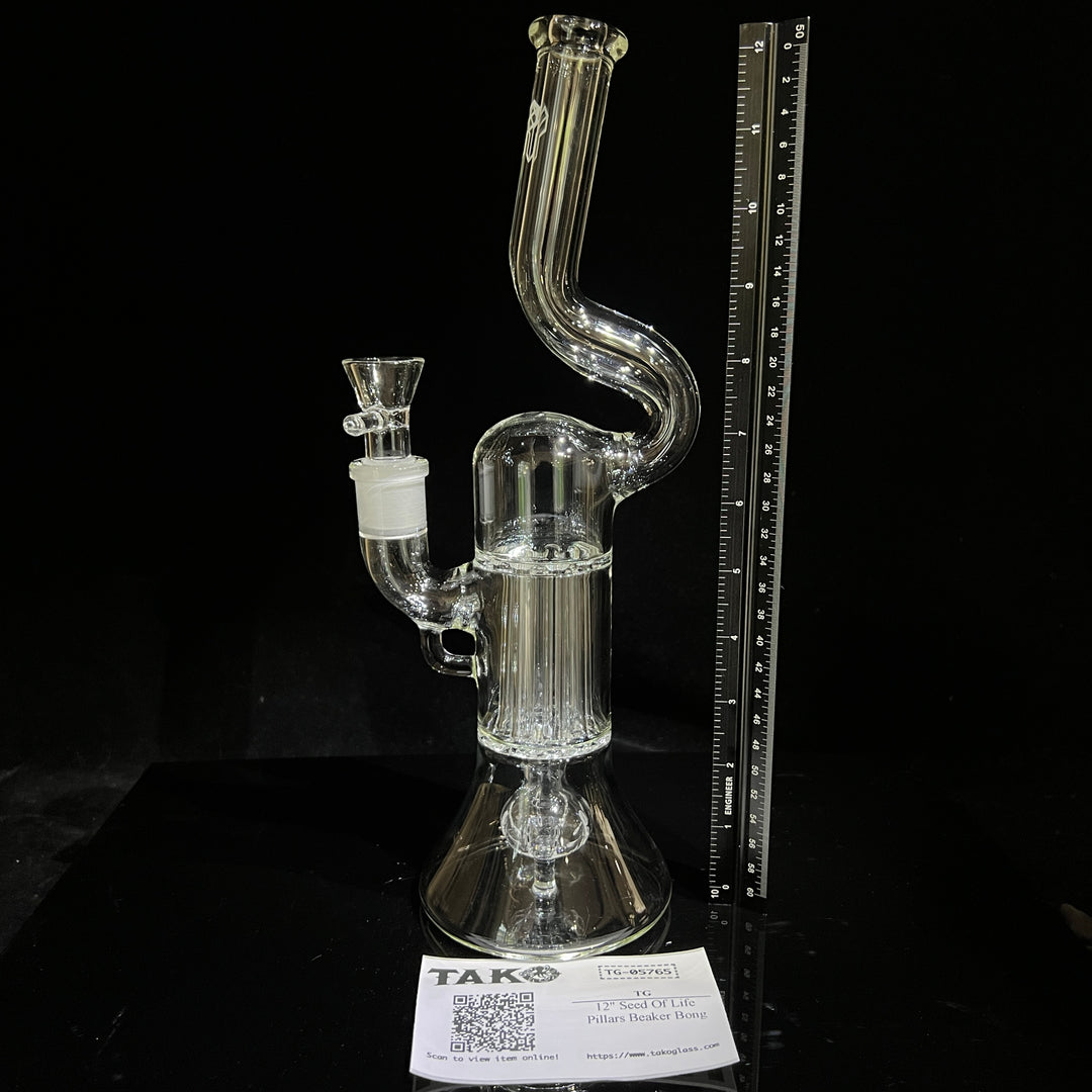 12" Seed Of Life Pillars Beaker Bong Glass Pipe TG   