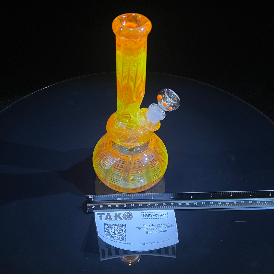 9" Orange Koi Double Bubble Bong Glass Pipe Mary Jane's Glass