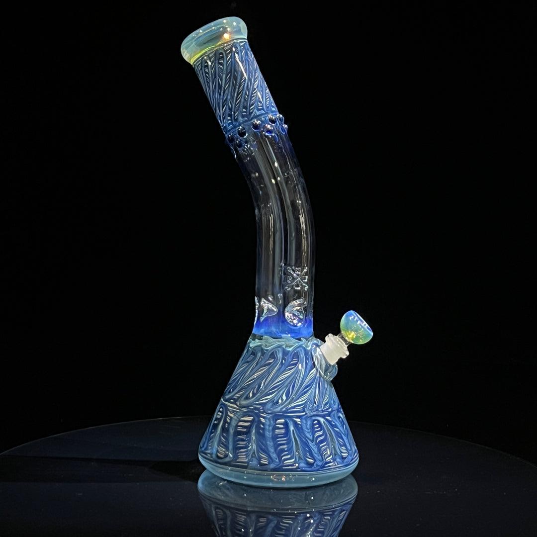 15" Fumed Bent Neck Color Rake Beaker Bong Glass Pipe Mary Jane's Glass