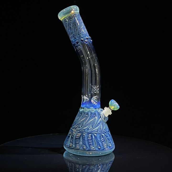 15" Fumed Bent Neck Color Rake Beaker Bong Glass Pipe Mary Jane's Glass