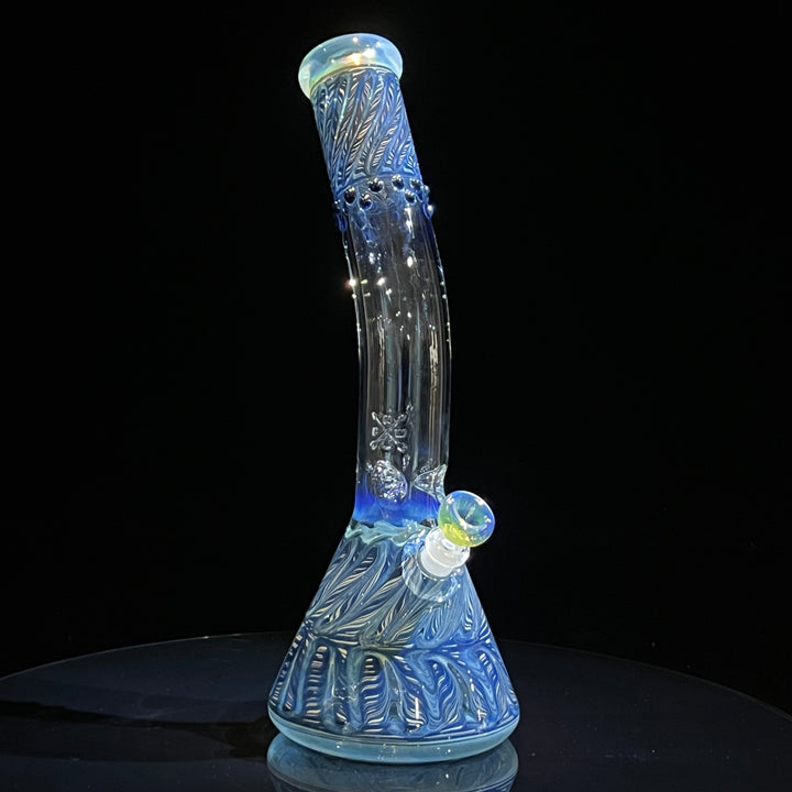 15" Fumed Bent Neck Color Rake Beaker Bong Glass Pipe Mary Jane's Glass