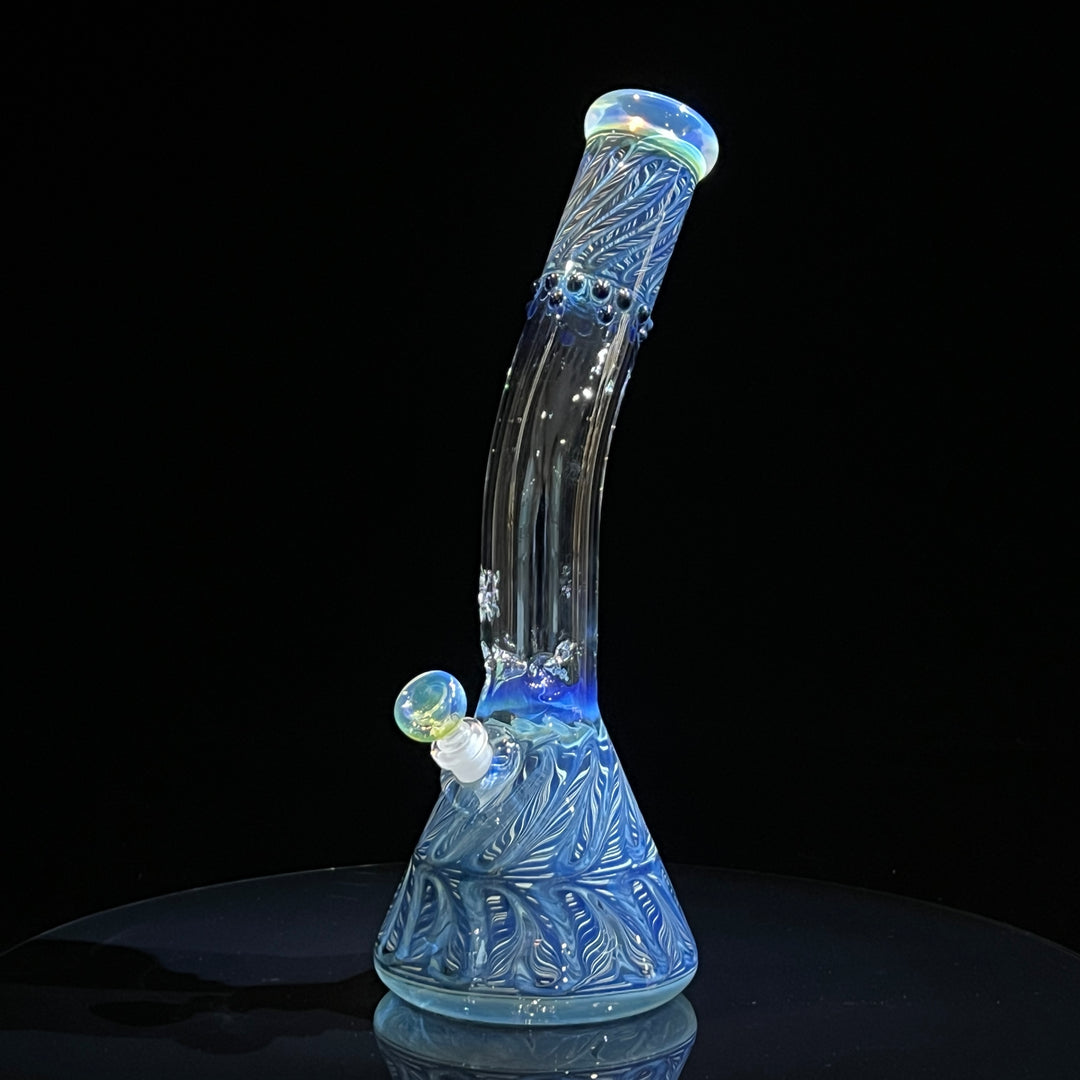 15" Fumed Bent Neck Color Rake Beaker Bong Glass Pipe Mary Jane's Glass