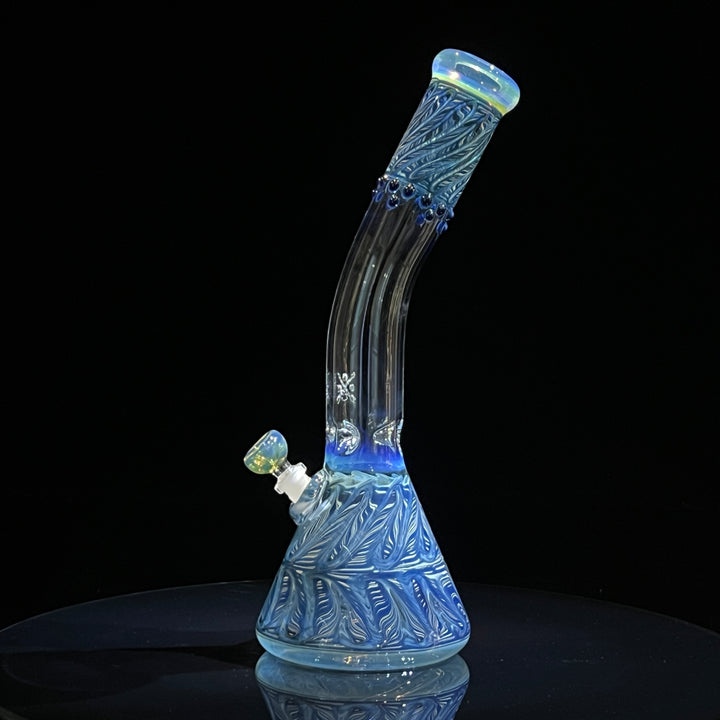 15" Fumed Bent Neck Color Rake Beaker Bong Glass Pipe Mary Jane's Glass