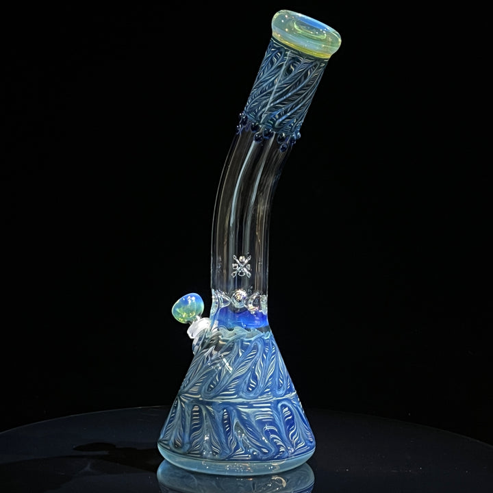 15" Fumed Bent Neck Color Rake Beaker Bong Glass Pipe Mary Jane's Glass