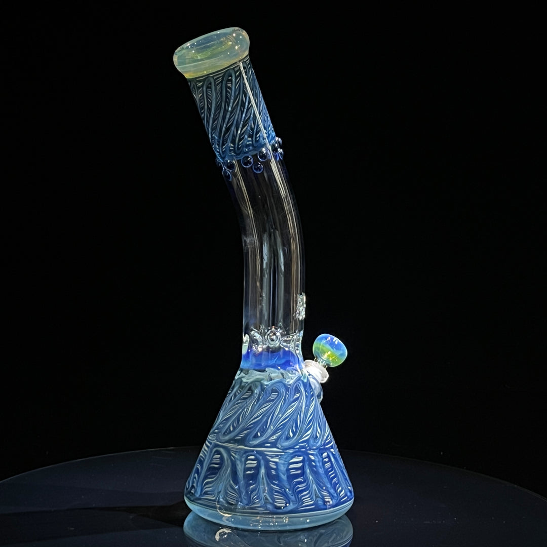 15" Fumed Bent Neck Color Rake Beaker Bong Glass Pipe Mary Jane's Glass