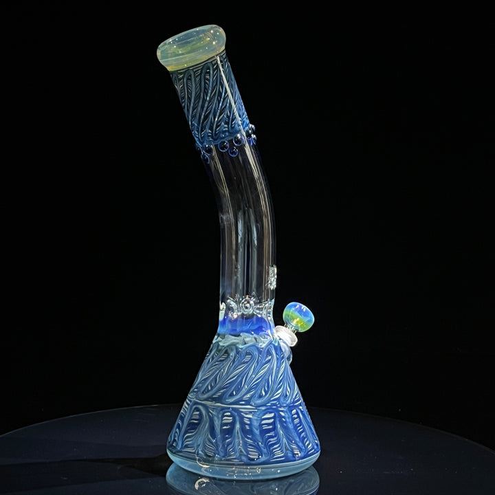 15" Fumed Bent Neck Color Rake Beaker Bong Glass Pipe Mary Jane's Glass