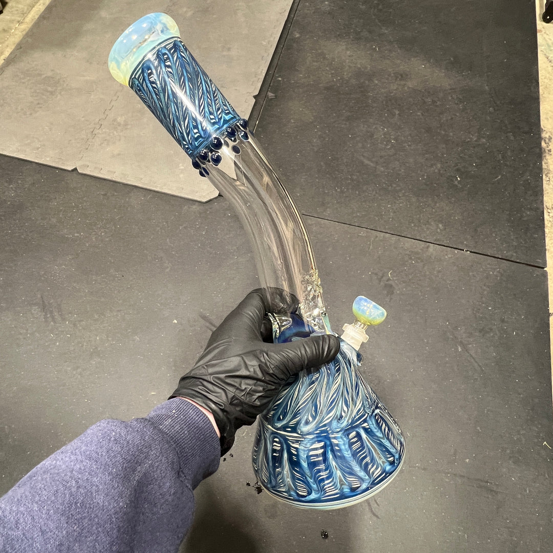 15" Fumed Bent Neck Color Rake Beaker Bong Glass Pipe Mary Jane's Glass