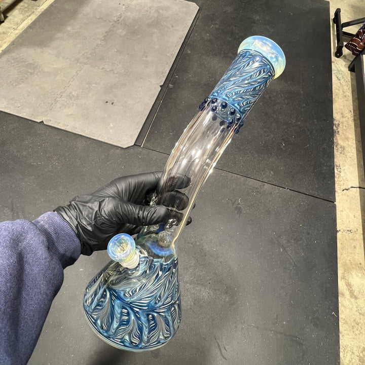 15" Fumed Bent Neck Color Rake Beaker Bong Glass Pipe Mary Jane's Glass