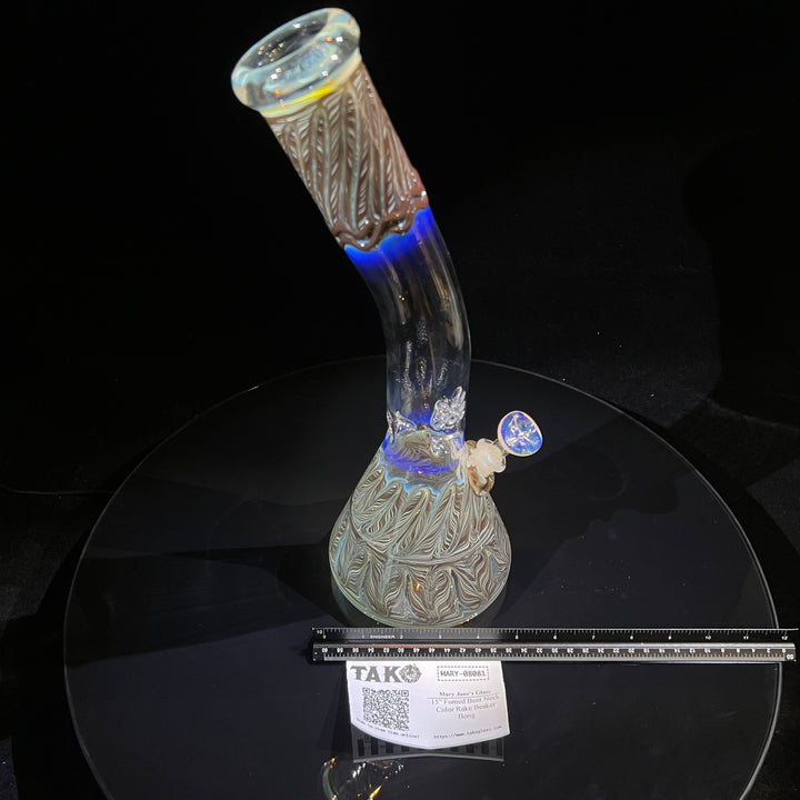 15" Fumed Bent Neck Color Rake Beaker Bong Glass Pipe Mary Jane's Glass