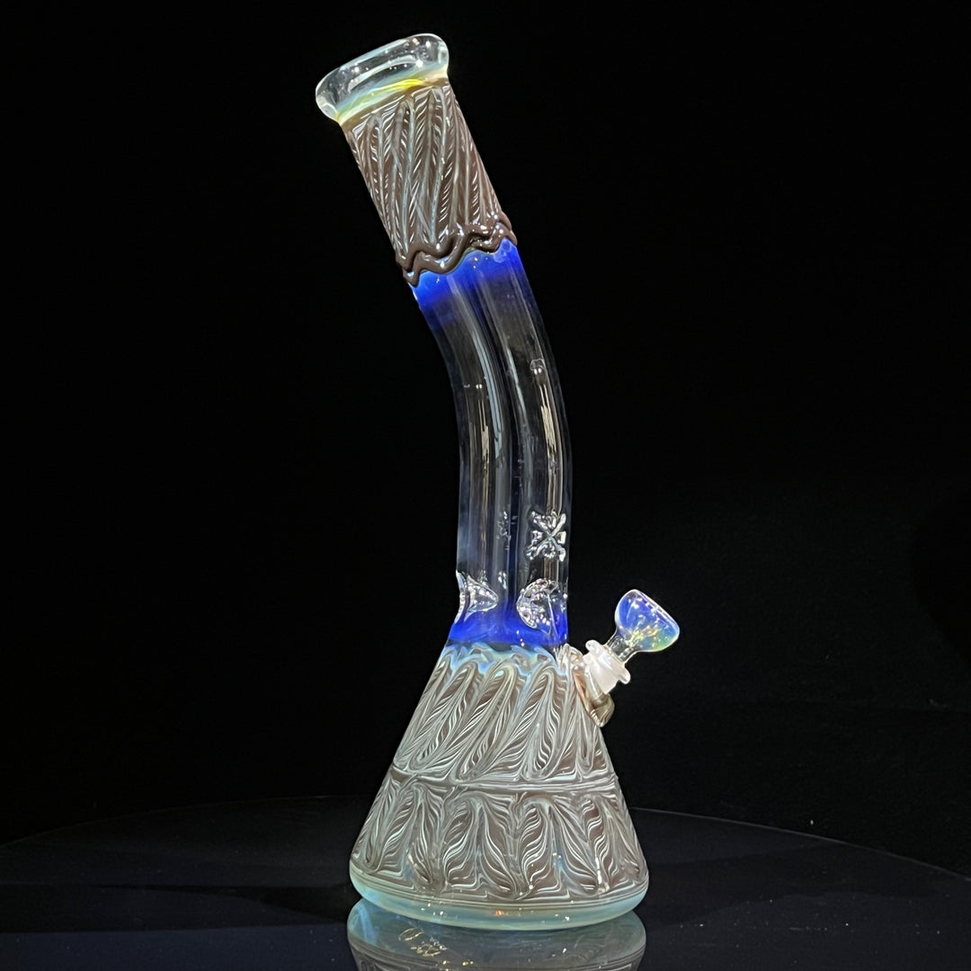 15" Fumed Bent Neck Color Rake Beaker Bong Glass Pipe Mary Jane's Glass