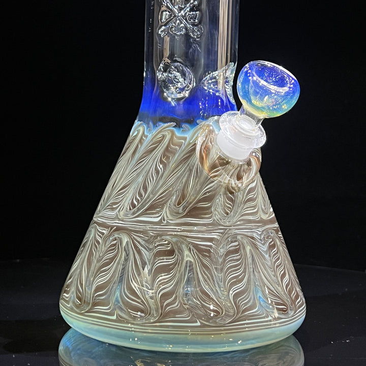 15" Fumed Bent Neck Color Rake Beaker Bong Glass Pipe Mary Jane's Glass