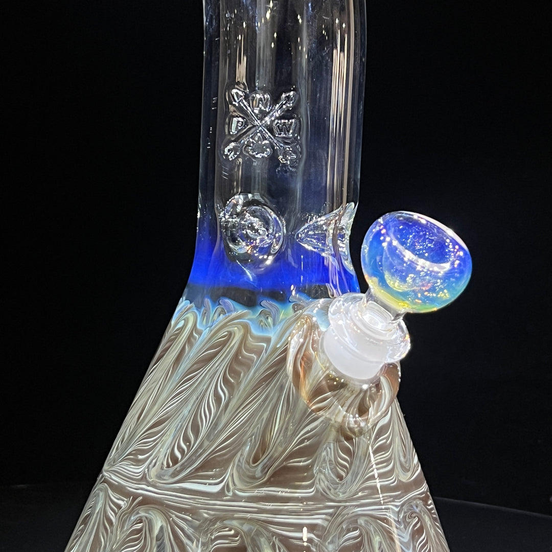 15" Fumed Bent Neck Color Rake Beaker Bong Glass Pipe Mary Jane's Glass