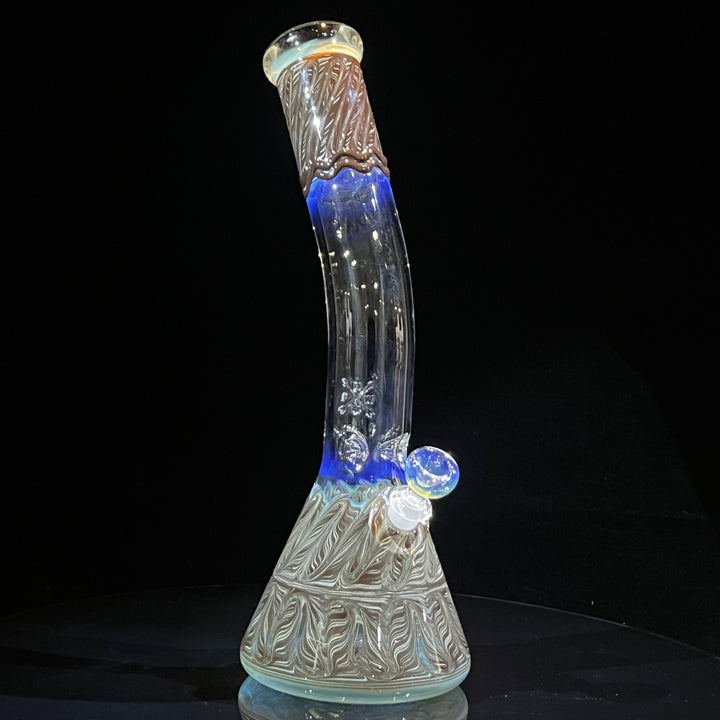 15" Fumed Bent Neck Color Rake Beaker Bong Glass Pipe Mary Jane's Glass