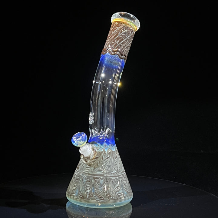 15" Fumed Bent Neck Color Rake Beaker Bong Glass Pipe Mary Jane's Glass