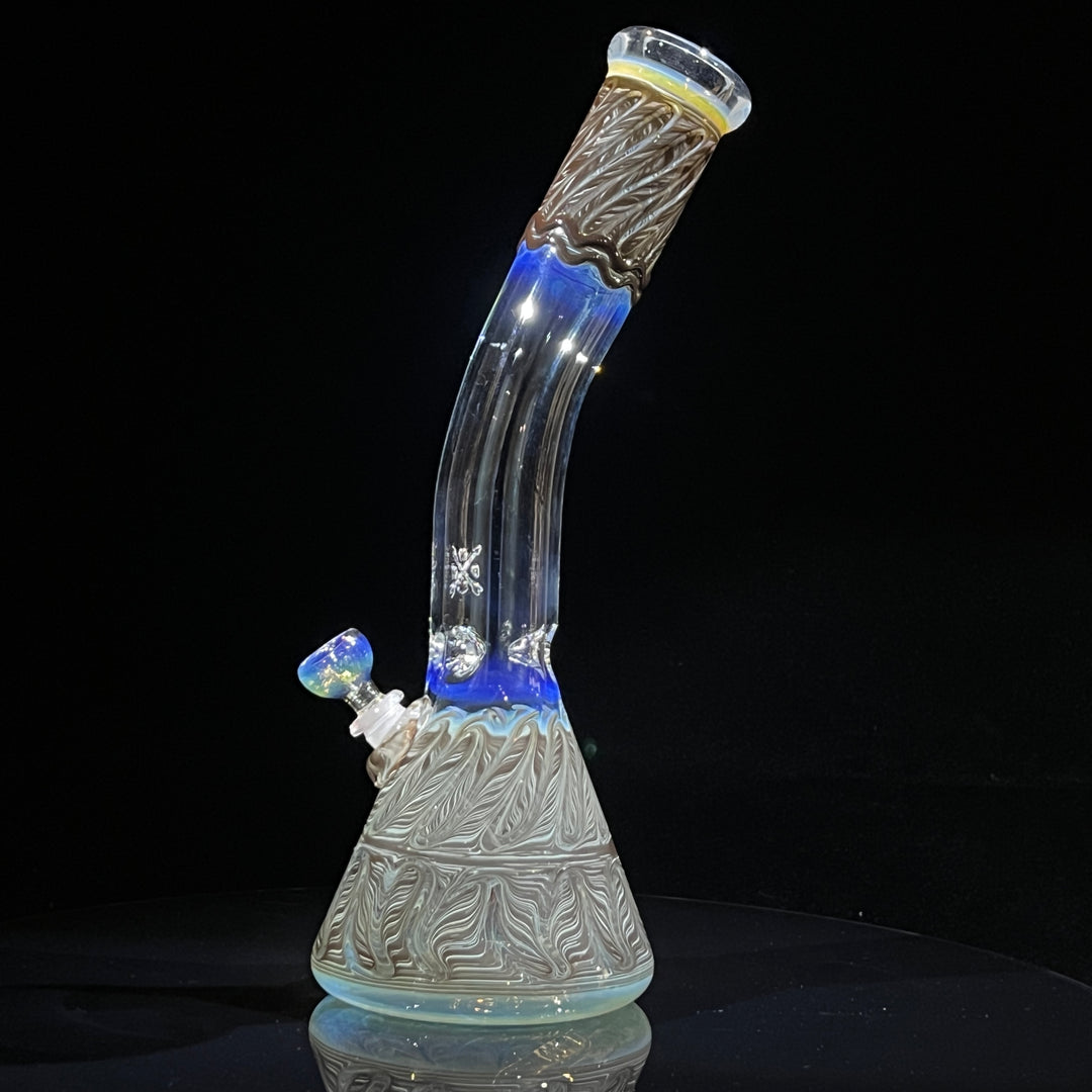 15" Fumed Bent Neck Color Rake Beaker Bong Glass Pipe Mary Jane's Glass