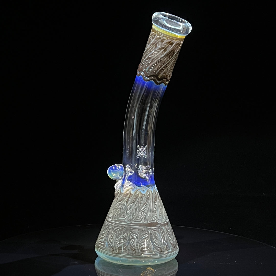 15" Fumed Bent Neck Color Rake Beaker Bong Glass Pipe Mary Jane's Glass