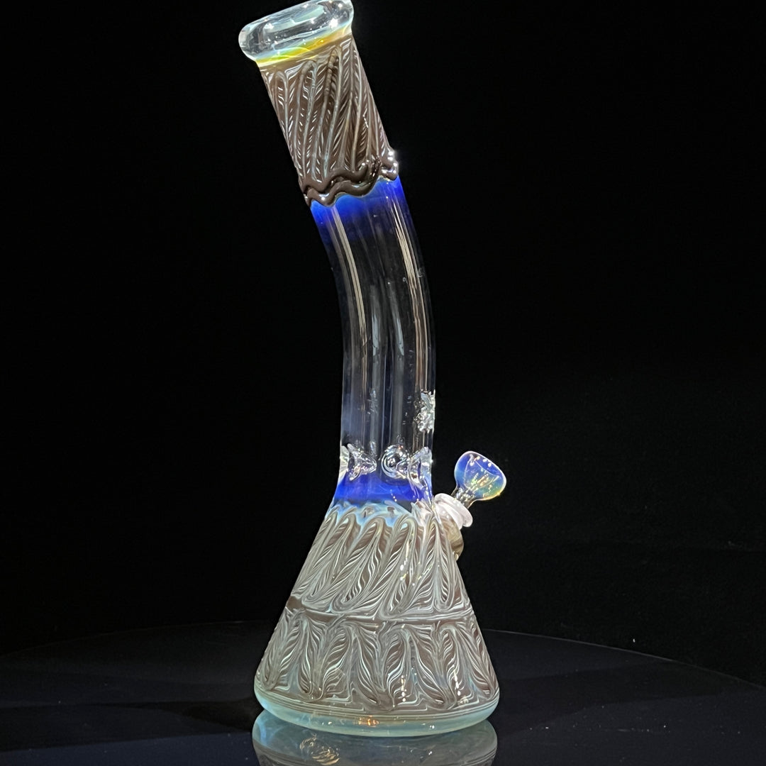 15" Fumed Bent Neck Color Rake Beaker Bong Glass Pipe Mary Jane's Glass