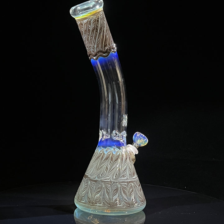 15" Fumed Bent Neck Color Rake Beaker Bong Glass Pipe Mary Jane's Glass