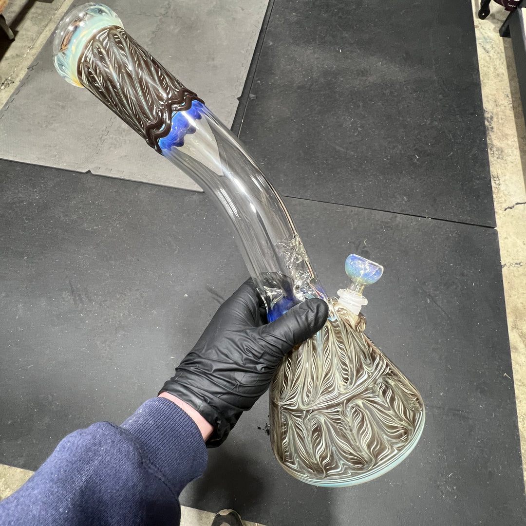 15" Fumed Bent Neck Color Rake Beaker Bong Glass Pipe Mary Jane's Glass