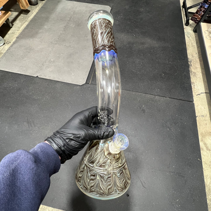 15" Fumed Bent Neck Color Rake Beaker Bong Glass Pipe Mary Jane's Glass