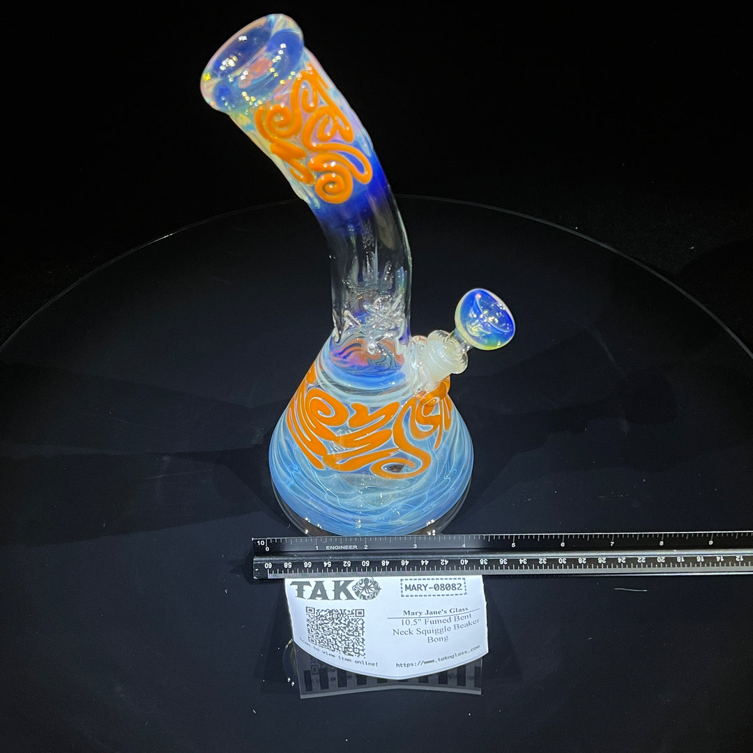 10.5" Fumed Bent Neck Squiggle Beaker Bong Glass Pipe Mary Jane's Glass