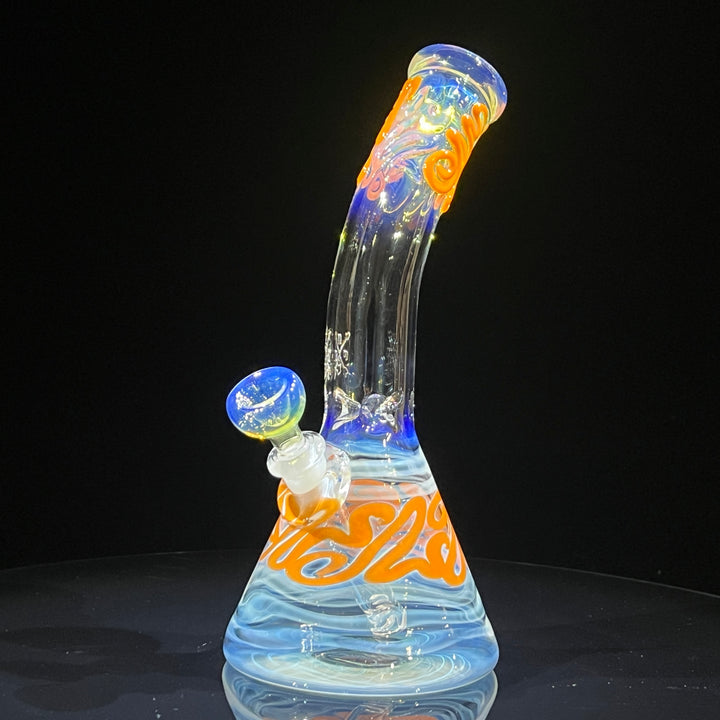 10.5" Fumed Bent Neck Squiggle Beaker Bong Glass Pipe Mary Jane's Glass