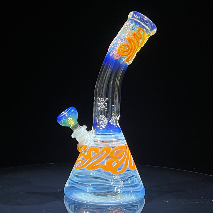 10.5" Fumed Bent Neck Squiggle Beaker Bong Glass Pipe Mary Jane's Glass