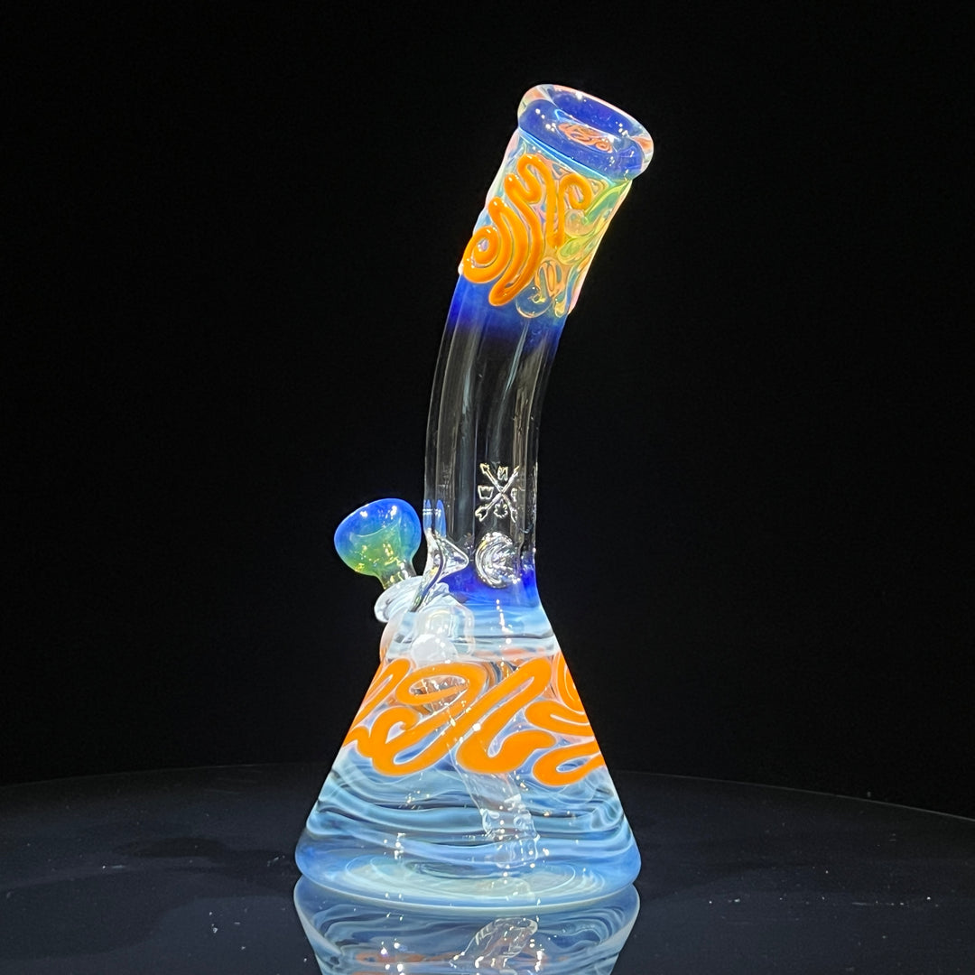 10.5" Fumed Bent Neck Squiggle Beaker Bong Glass Pipe Mary Jane's Glass