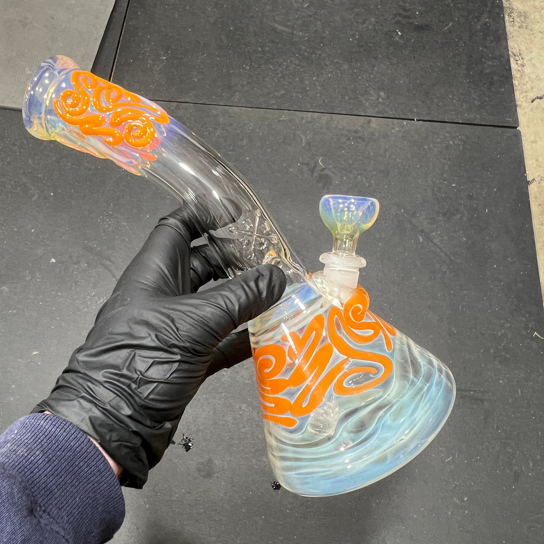 10.5" Fumed Bent Neck Squiggle Beaker Bong Glass Pipe Mary Jane's Glass