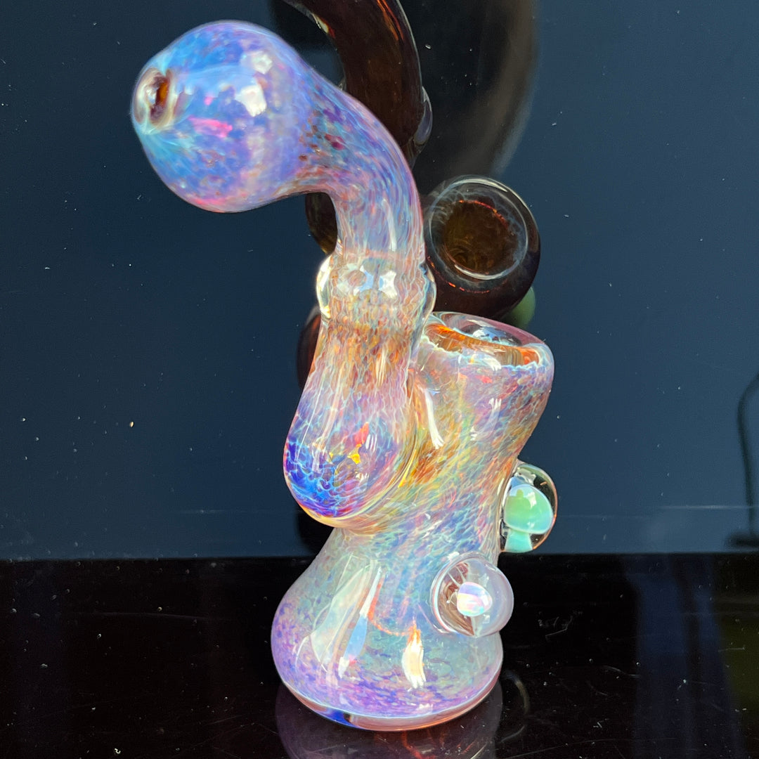 Purple Magic Mushroom Opal Standup Sherlock Bubbler Glass Pipe Beezy Glass   