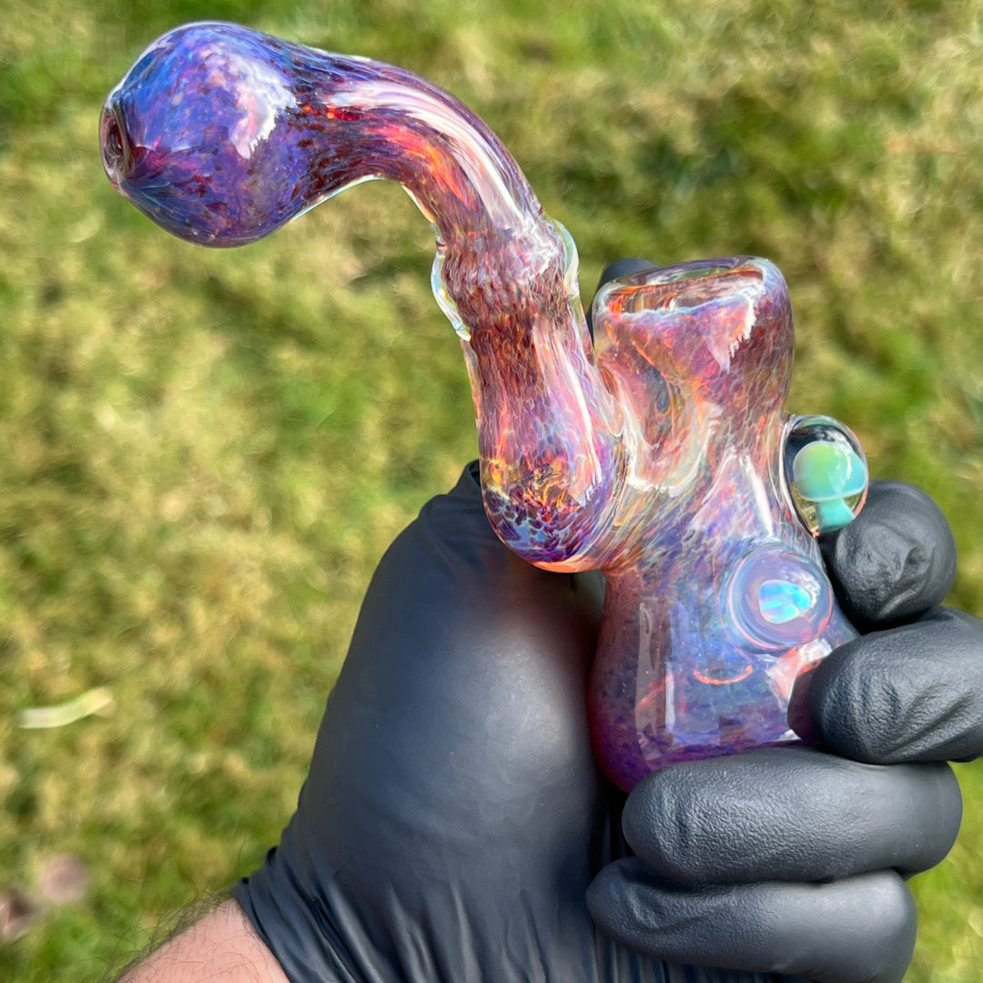 Purple Magic Mushroom Opal Standup Sherlock Bubbler Glass Pipe Beezy Glass   