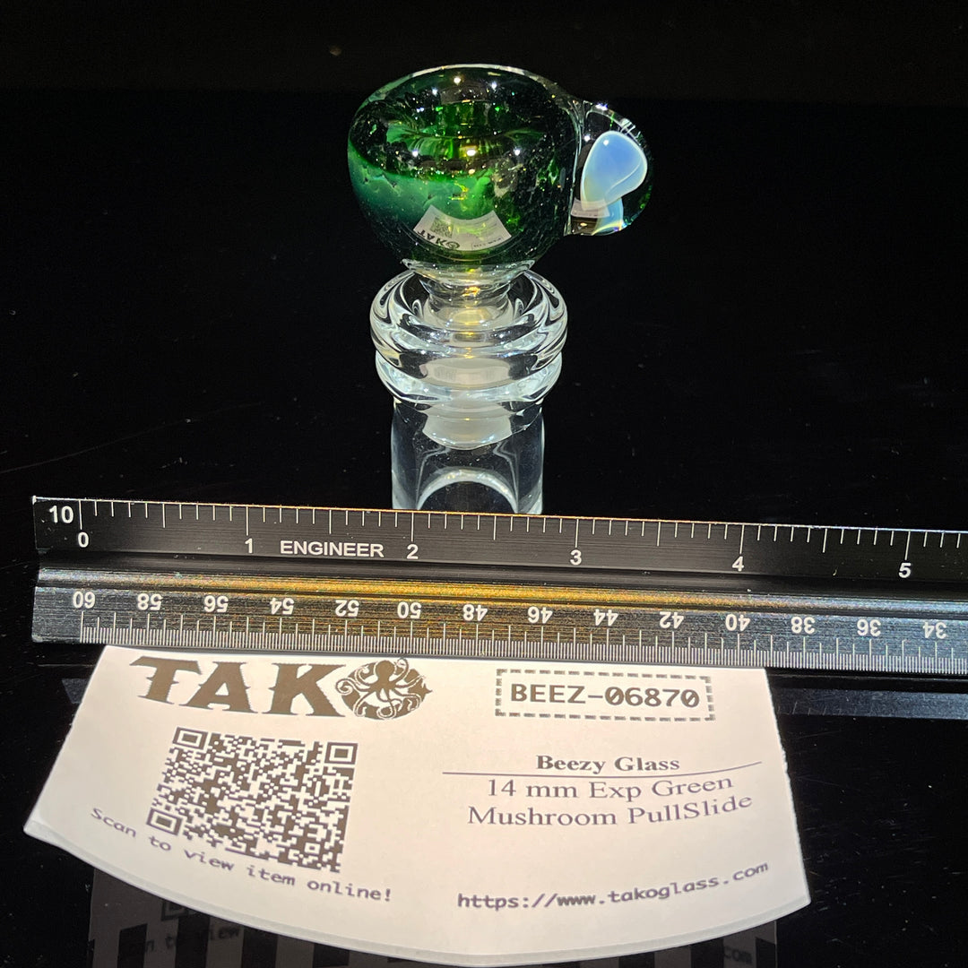 14 mm Exp Green Mushroom PullSlide Accessory Beezy Glass   