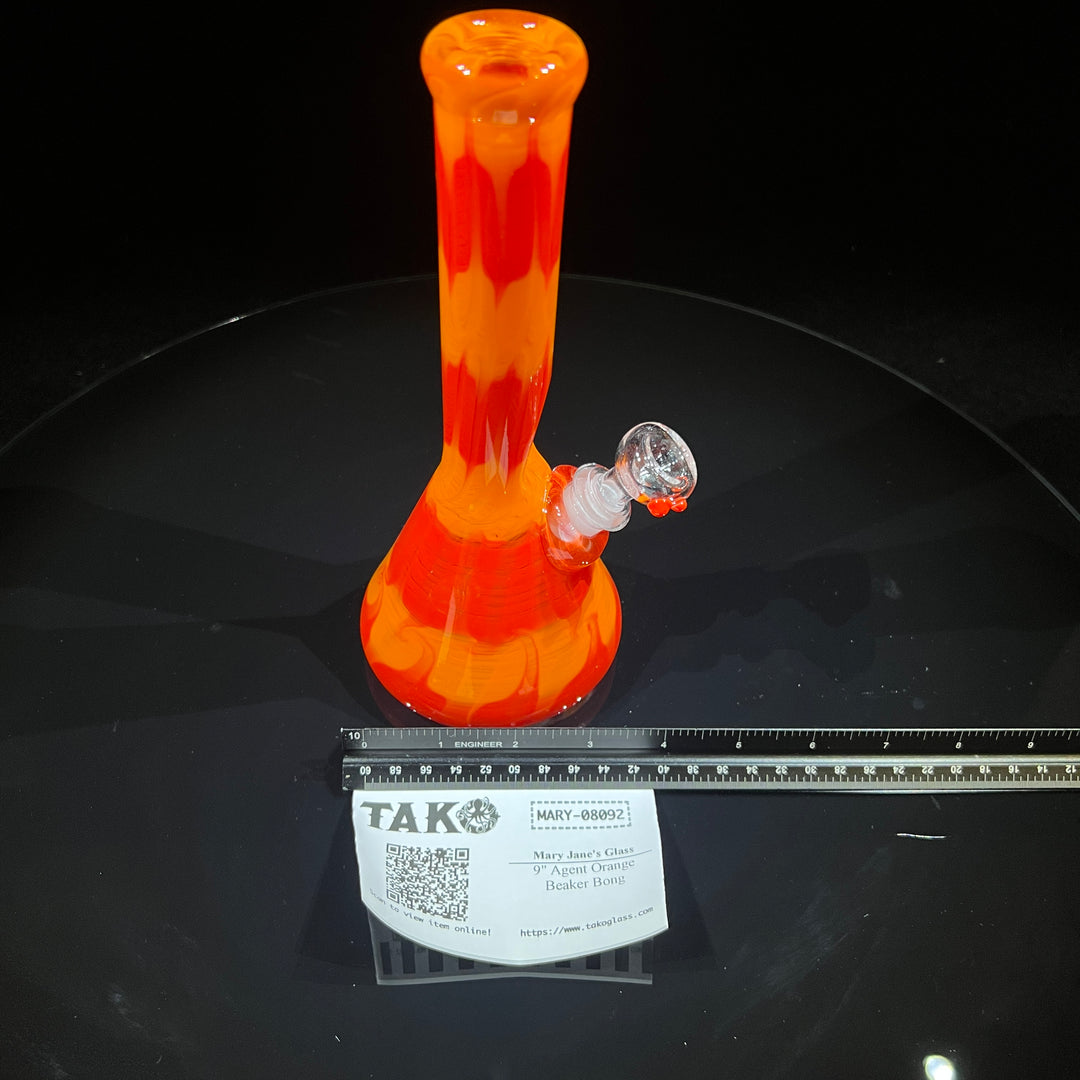 9" Agent Orange Beaker Bong Glass Pipe Mary Jane's Glass