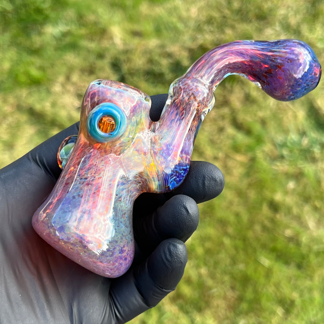 Purple Magic Mushroom Opal Standup Sherlock Bubbler Glass Pipe Beezy Glass   