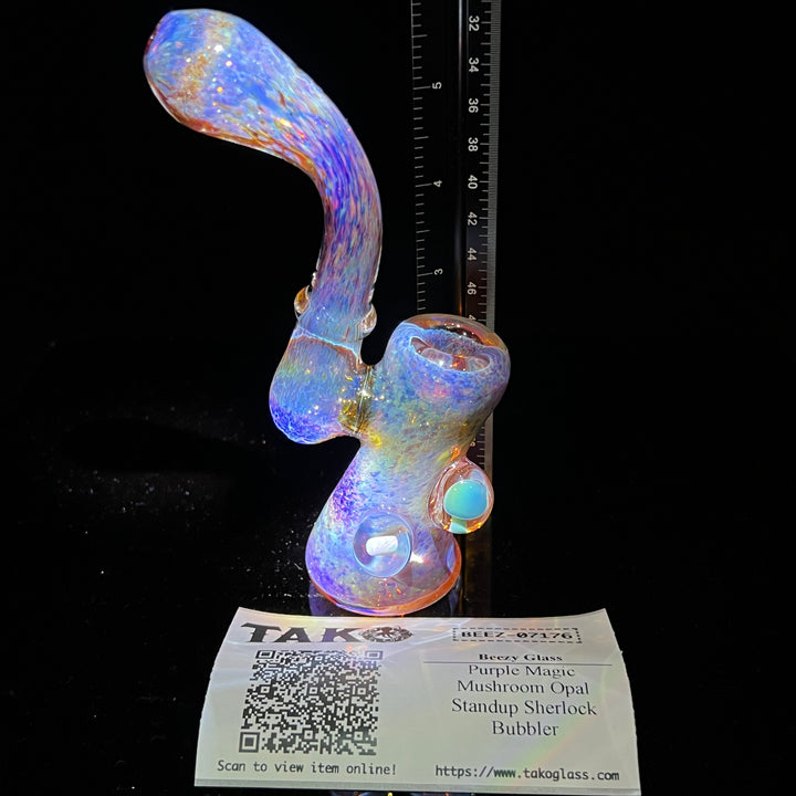 Purple Magic Mushroom Opal Standup Sherlock Bubbler Glass Pipe Beezy Glass   