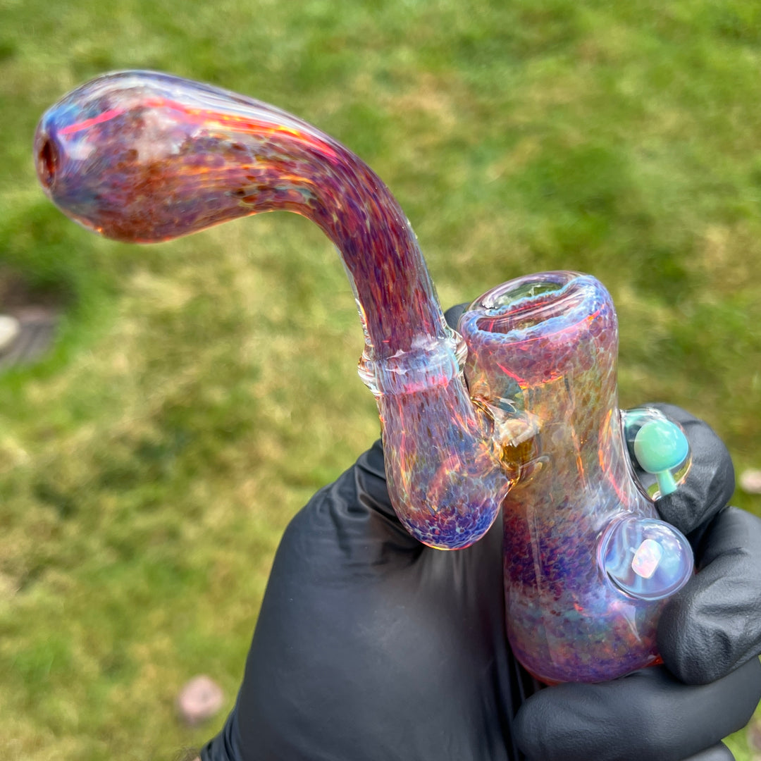 Purple Magic Mushroom Opal Standup Sherlock Bubbler Glass Pipe Beezy Glass   