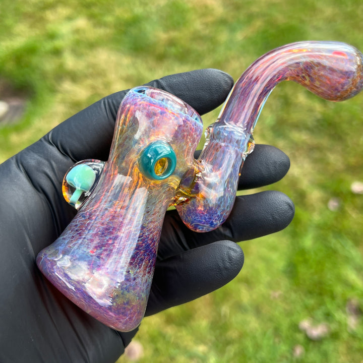 Purple Magic Mushroom Opal Standup Sherlock Bubbler Glass Pipe Beezy Glass   