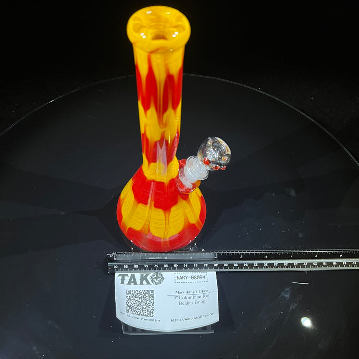 9" Colombian Red Beaker Bong Glass Pipe Mary Jane's Glass