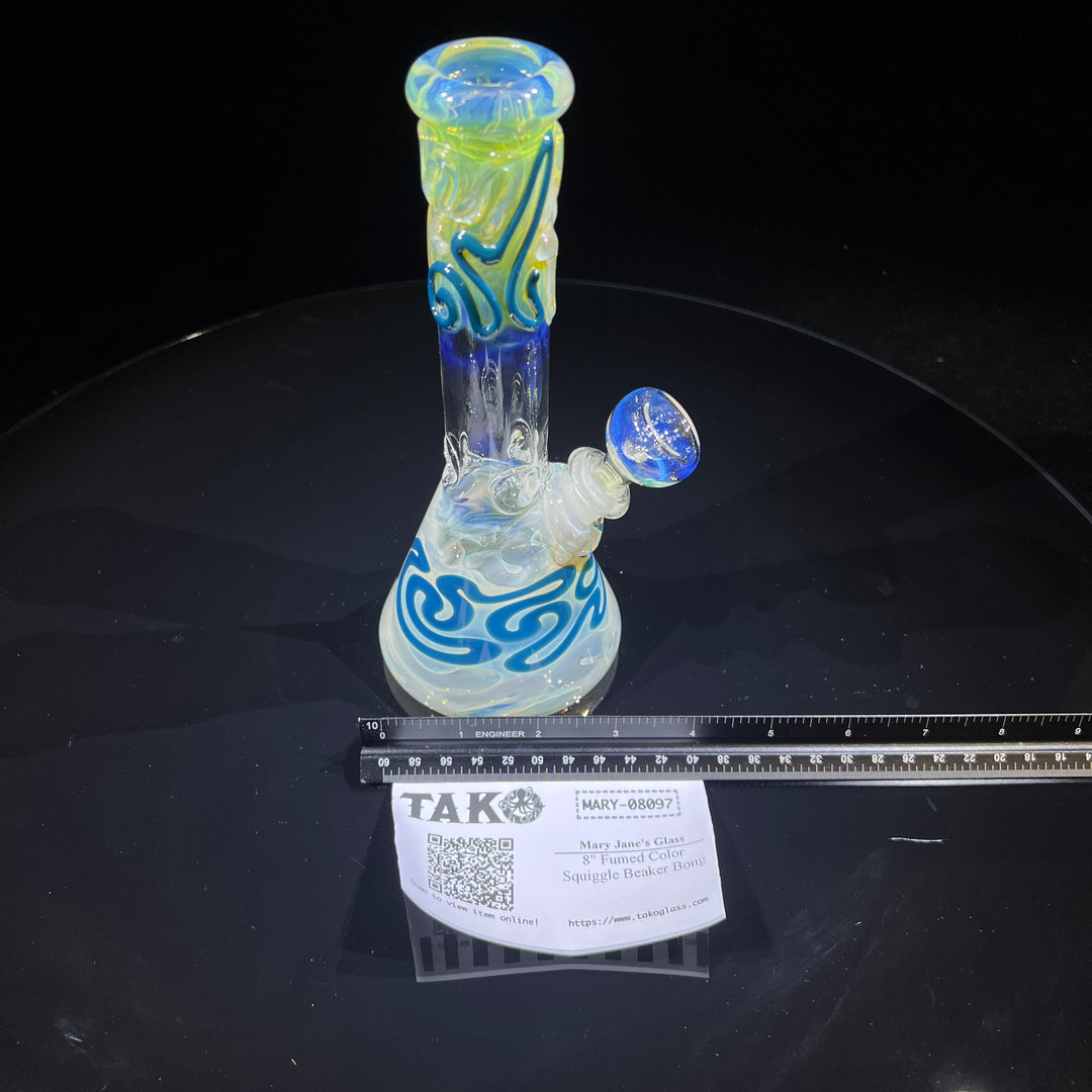 8" Fumed Color Squiggle Beaker Bong Glass Pipe Mary Jane's Glass