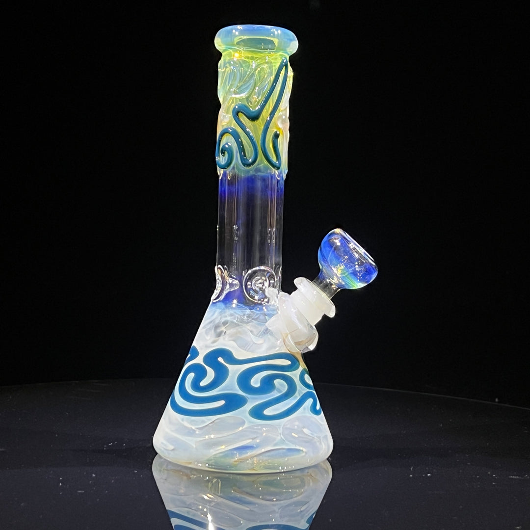 8" Fumed Color Squiggle Beaker Bong Glass Pipe Mary Jane's Glass