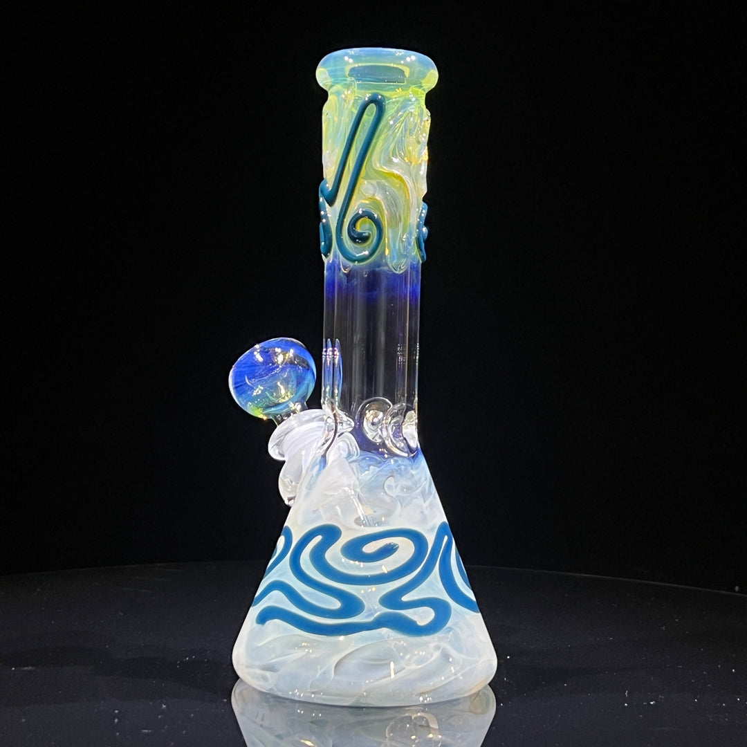 8" Fumed Color Squiggle Beaker Bong Glass Pipe Mary Jane's Glass