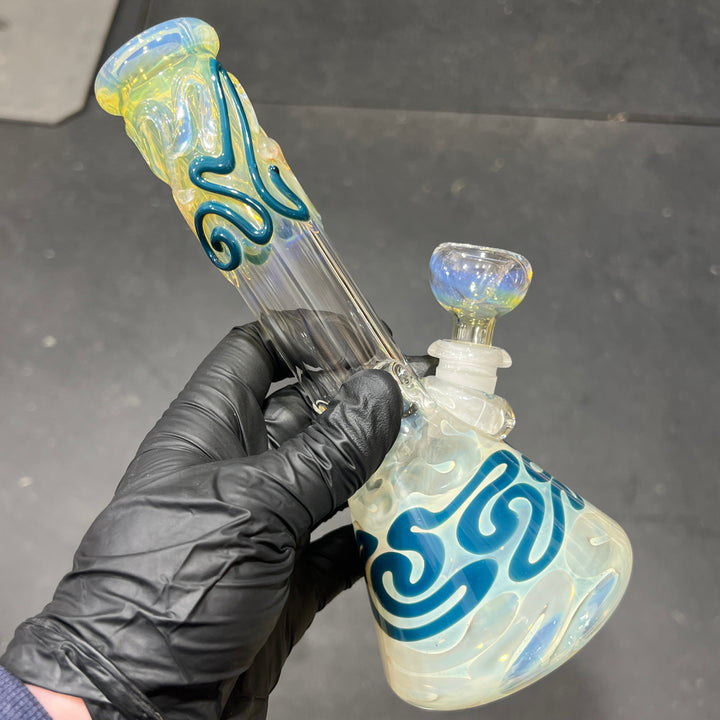 8" Fumed Color Squiggle Beaker Bong Glass Pipe Mary Jane's Glass