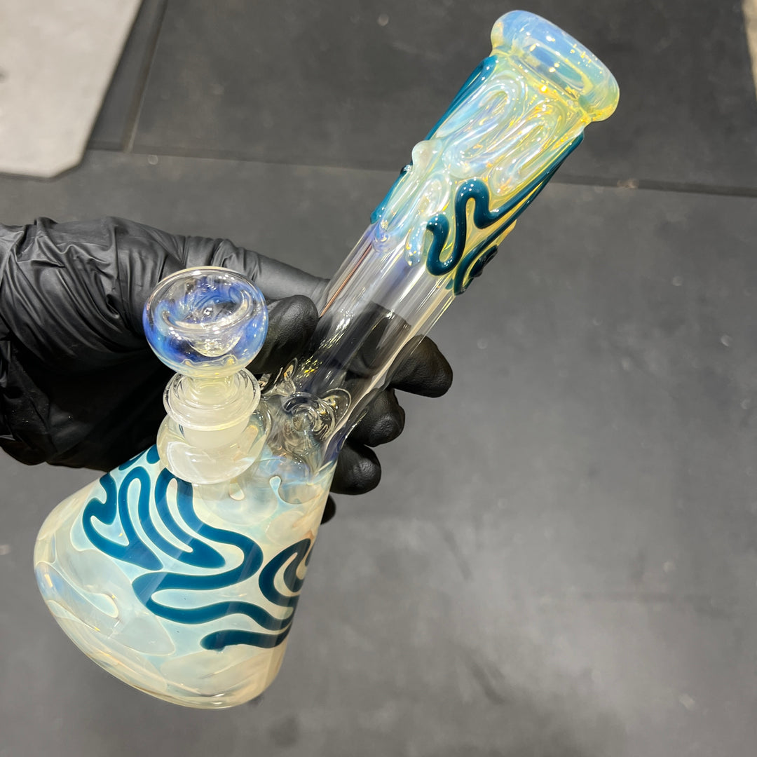 8" Fumed Color Squiggle Beaker Bong Glass Pipe Mary Jane's Glass