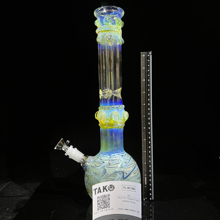 50x5 16" Ripple Fume Bubble Bong Glass Pipe TG   